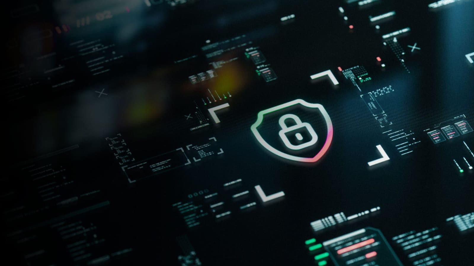 Digital security shield and padlock displayed on a screen
