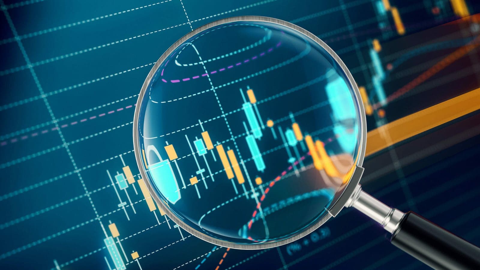 Magnifying glass over financial charts, representing reviewing IT costs