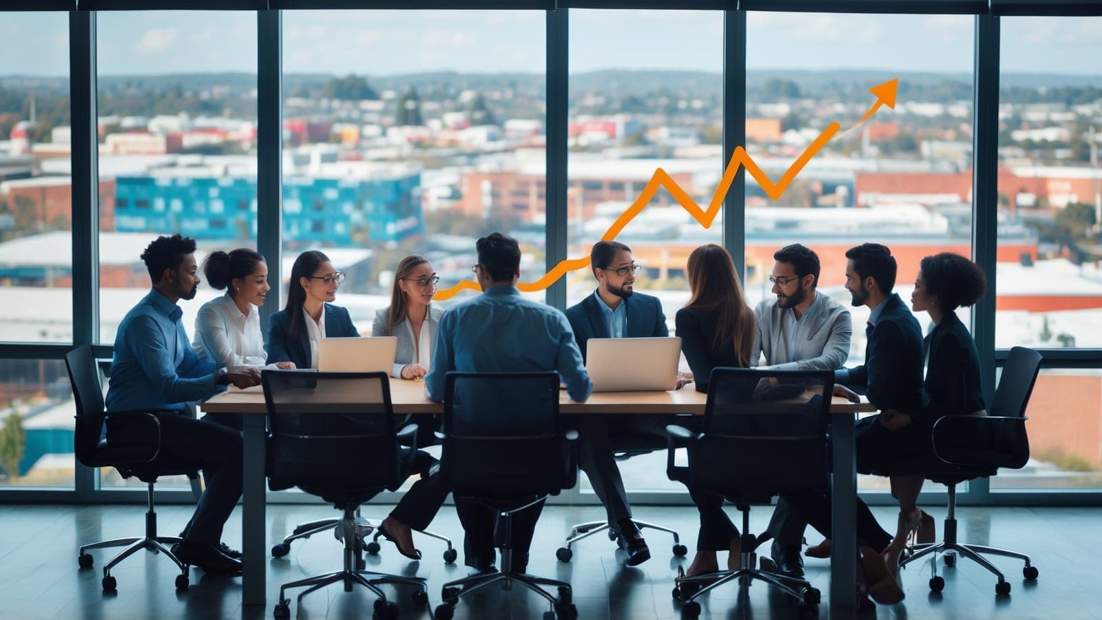 Modern open office environment where a growing team works