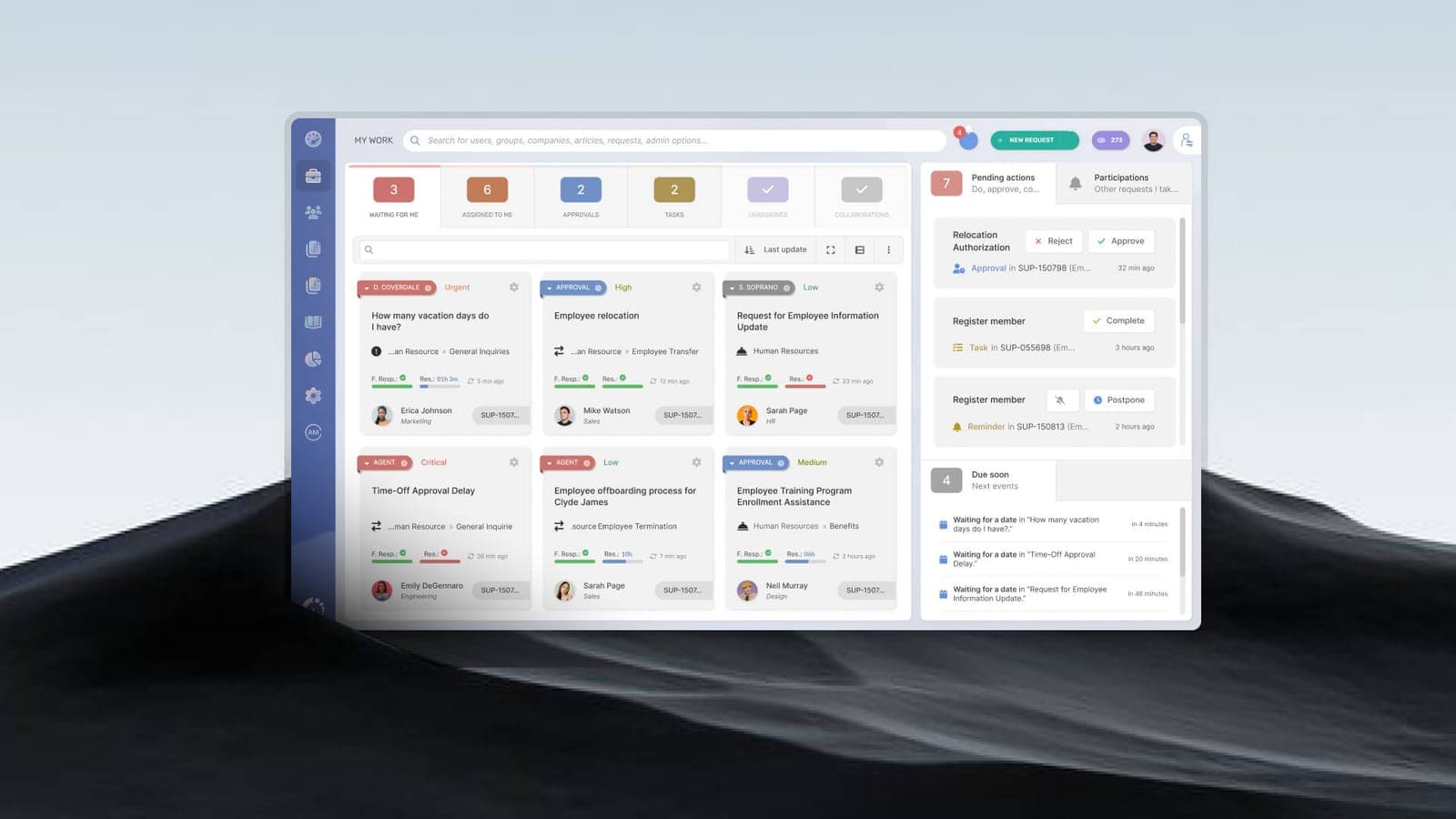 IT support ticketing system displayed on a computer screen