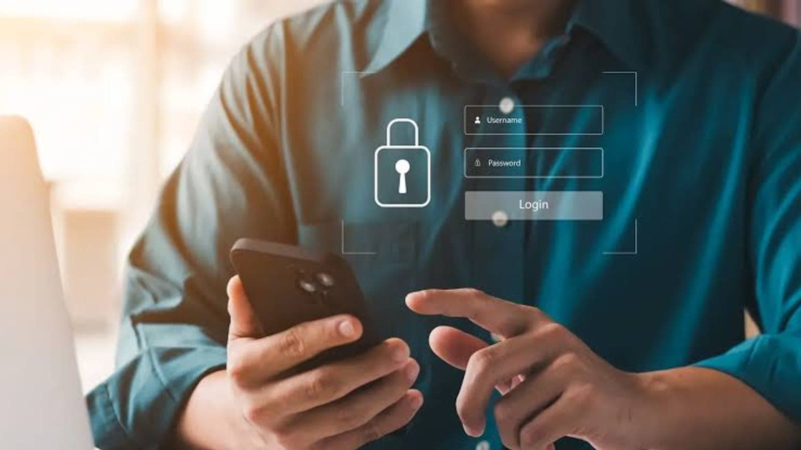 Person securely logging in to work systems remotely