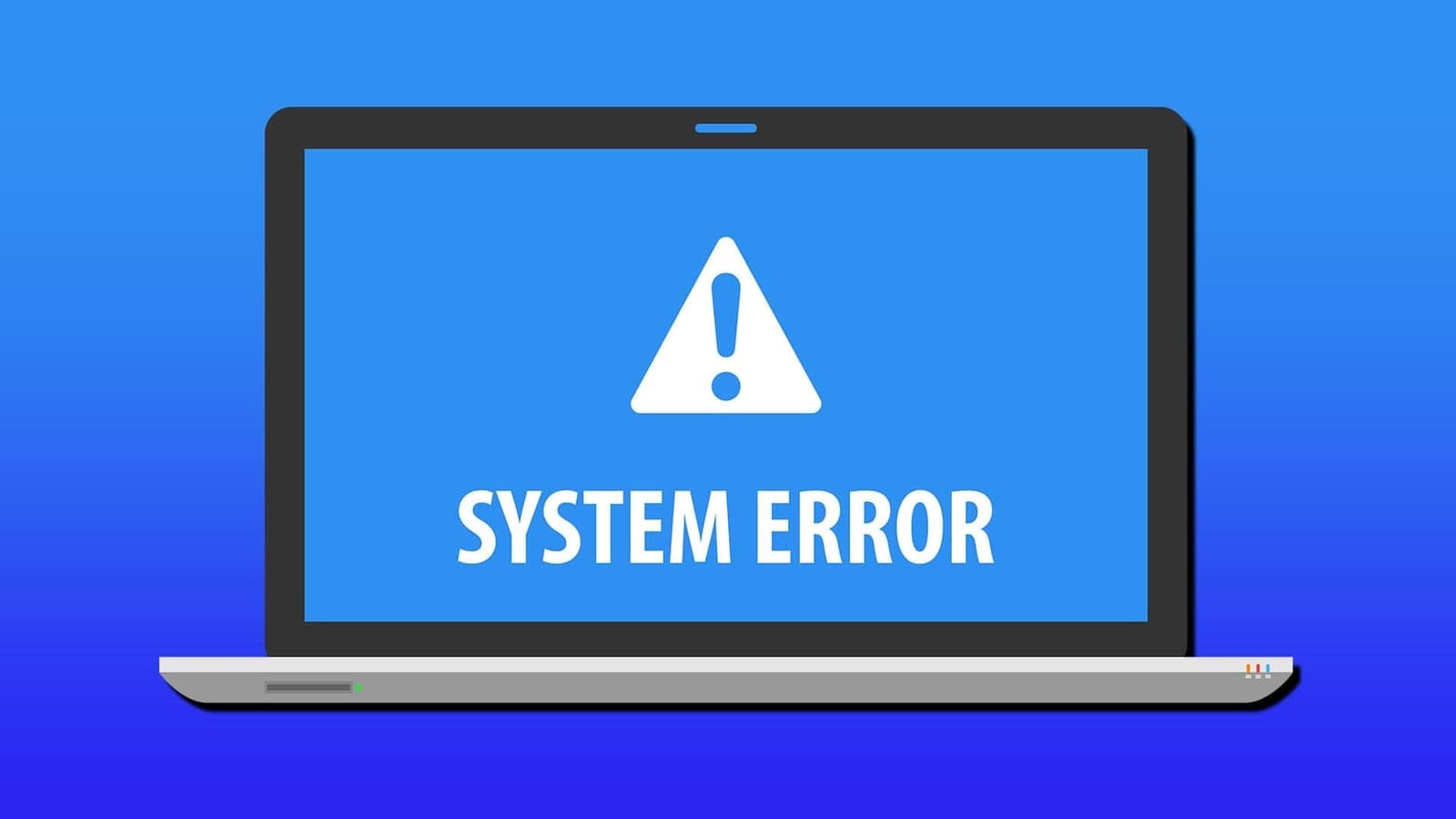 Laptop displaying a system error screen during IT downtime